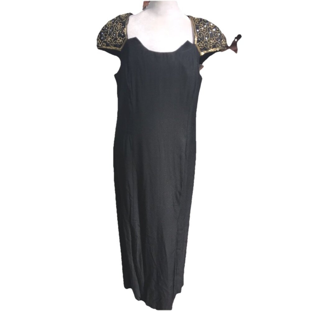 New Night Way Lace Evening Beaded Gold Gown BlackFloor Length Elegant Formal 12